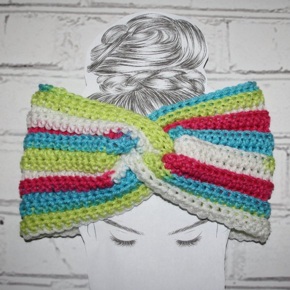 🌈✨ Colorful Twisted Crochet Headband · Handmade · One Size - Picture 1 of 4